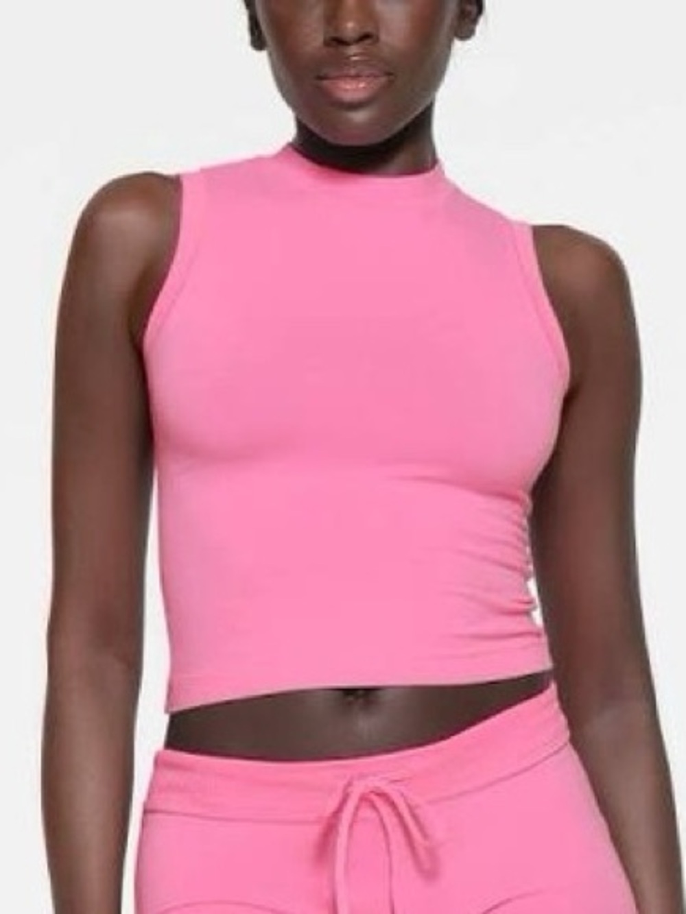 SKIMS Cotton Jersey Mock Neck Tank in Sugar Pink - M